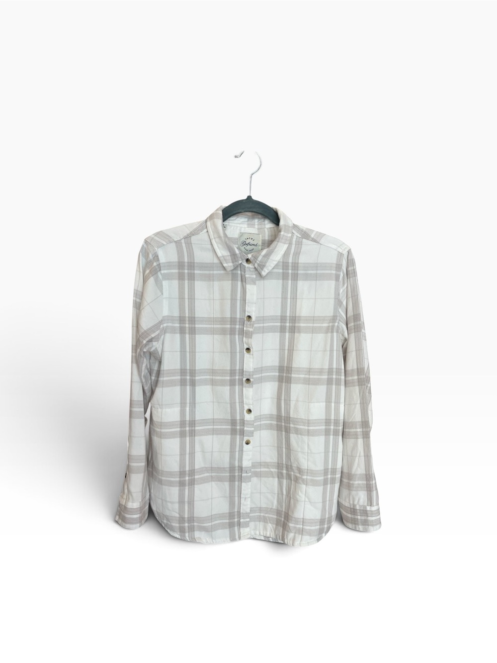 Jachs Cream and Light Gray Plaid Button-Down Shirt